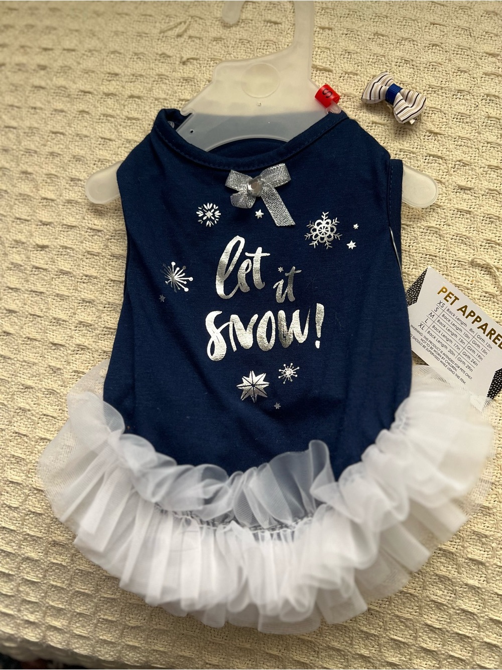Navy "Let It Snow" Tutu Dog Dress with Silver Accents